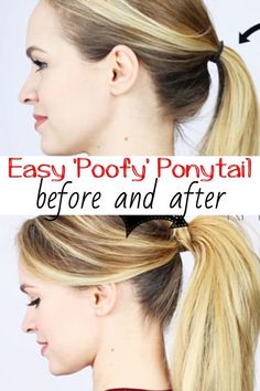 Poofy Ponytail, Ponytail Trick, Fancy Ponytail, Hair In A Ponytail, Easy Work Hairstyles, Ponytail Hairstyles Tutorial, Ponytail Tutorial, Pony Hairstyles, Ponytail Hairstyles Easy