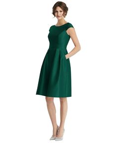 in stock Alfred Sung Bridesmaid Dresses, Twill Dress, Dessy Collection, Green Cocktail Dress, Alfred Sung, Green Cocktail, Infinity Dress, High Low Skirt, Bateau Neck