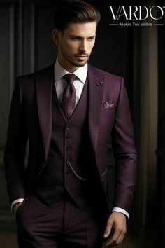 Tailored Purple Three-piece Suit For Formal Occasions, Elegant Purple Three-piece Suit For Formal Occasions, Purple Three-piece Business Suit With Notch Lapel, Classic Purple Formal Sets, Best Wedding Suits, Modern Suits, Purple Suits