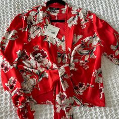 New With Tag Red Floral Print Blouse For Work, Workwear Red Blouse With Floral Print, Spring Red Workwear Blouse, Red Spring Workwear Blouse, Red Spring Blouse For Work, Red Spring Blouse For Workwear, Heel Boots, High Heel Boots, High Heel