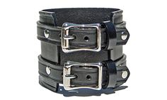 Double Buckle Black/Silver Bracelet Punk Style Leather Jewelry With Wrist Strap, Punk Leather Wrist Strap Jewelry, Punk Leather Jewelry With Wrist Strap, Adjustable Leather Wristband With Bracelet Strap, Adjustable Leather Bracelet With Wrist Strap, Punk Style Leather Cuff Bracelet As Gift, Punk Style Leather Wristband As Gift, Punk Leather Cuff Bracelet As Gift, Punk Style Adjustable Leather Bracelet With Black Band