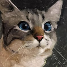 a painting of a cat with blue eyes