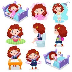 a set of different types of red hair girls in various stages of development and growth