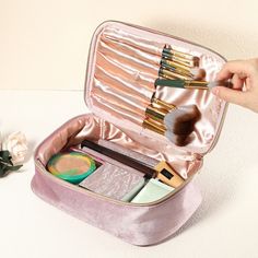 1. The large-capacity cosmetic bag has a spacious interior that can store small items such as lipstick, makeup brushes, blush, eye shadow, foundation, skin care products, change, etc. for daily use. Suitable for travel and daily use. 2. It has 7 independent makeup brush slots, which can separate other skin care products and cosmetics. Large-capacity cosmetic bag, spacious interior, easy to access. 3. The multifunctional cosmetic bag is made of velvet material, which is soft to the touch and dura Portable Rectangular Cosmetic Bag For Storage, Portable Rectangular Cosmetic Storage Bag, Large Capacity Rectangular Cosmetic Bag, Pink Portable Cosmetic And Toiletry Storage For Personal Use, Portable Rectangular Case For Cosmetic And Toiletry Storage, Portable Compact Cosmetic And Toiletry Storage, Portable Rectangular Cosmetic And Toiletry Storage, Skincare Items, Brush Organizer