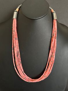 Sterling silver pink bamboo coral multi strand bead  necklace  The necklace measures 26 inch Multi Strand Beaded Necklace, Bamboo Coral, Turquoise Bead Necklaces, Southwestern Jewelry, Pink Coral, Multi Strand Necklace, Necklace Sizes, Strand Necklace, Turquoise Beads