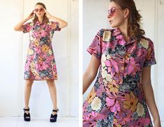 Vintage pink floral print cotton short sleeve knee length simple midi dress. Front buttons, no lining. Material feels like cotton. Fits like size S-M Measured laying flat, double for circumference: 37'' / 94 cm long 20" / 51 cm armpit to armpit 18'' / 46 cm waist 24" / 61 cm hips There are some thread pulls and wear on buttons, not very noticeable, please see pictures. Overall good vintage condition. Pink Short Sleeve Dress With Buttons, Simple Midi Dress, Rose Vintage, Pink Floral Print, Dress Clothes For Women, Latvia, Favorite Things Gift, Cotton Shorts, Vintage Pink