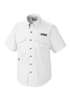 a white short sleeve shirt that has buttons on the chest and two small pockets at the front