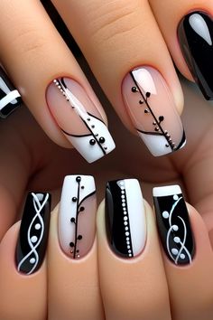 43 Wedding Nails That'll Have You Saying "I Do" Black And White Nail, Black And White Nail Art, Nagellack Trends, Nail Tape, Fancy Nails Designs, White Nail Art, White Nail Designs, Black Nail Designs, Nail Supplies