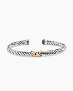 X Classic Cable Station Bracelet in Sterling Silver with 14K Yellow Gold, 5mm Artistic Signature, David Yurman Bracelet, Station Bracelet, Silver Bracelets For Women, Cable Bracelets, Buckle Bracelet, Jewelry Lookbook, Yellow Gold Bracelet, High Jewelry