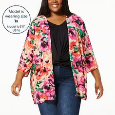 Colleen Lopez Kimono Sleeve Chiffon Topper  Upgrade any outfit in an instant by adding this sophisticated open-front topper. It's lightweight, chic, and perfect for making a fashion statement. Floral Print Open Front Tops For Day Out, Open Front Floral Print Tops For Day Out, Flowy Open Front Top For Spring, Casual Open Front Blouse For Spring, Summer Floral Print Open Front Top, Summer Open Front Floral Print Top, Open Front Floral Print Summer Tops, Trendy Open Front Top For Spring, Spring Floral Print Open Front Top