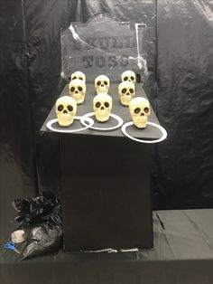 there is a display with skulls on it