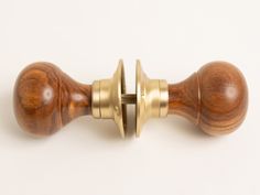 a close up of a wooden door handle on a white background with clippings