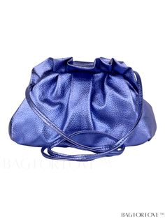 BagForLove - Luxe Metallic Litchi Embossed Ruched Handbag - Sophisticated and Trendy Soft Leather Pouch Bag For Party, Soft Leather Party Pouch Bag, Blue Hobo Bag With Removable Pouch For Evening, Blue Evening Hobo Bag With Removable Pouch, Evening Blue Hobo Bag With Removable Pouch, Chic Blue Clutch With Adjustable Strap, Ruched Bag, Blue Clutch, Pu Bag