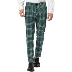 The classic dress pants feature the timeless plaid design, classic and always in trend. The slim-fitting tailoring shows the perfect leg shape, which will look better after wearing it. This pair of pants matches with leather shoes and a solid shirt at the top can make you a highlight in the crowd. Suit up for office, meeting, or dating in refined slim fit plaid dress pants. Measurement (in inches) International Size----------Waist Girth----------Hip Girth----------Total Length 30---------------- Mens Plaid Pants, Pants For Men Casual, Slim Fit Trousers Men, Plaid Dress Pants, Slacks Trousers, Perfect Legs, Office Meeting, Checked Trousers, Business Pants