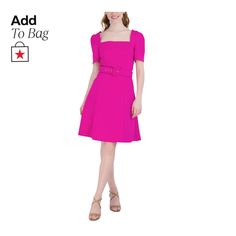 in stock Pink Fit And Flare Mini Dress, Flirty Style, Flowing Skirt, Fuchsia Color, Review Dresses, Belted Dress, Fit Flare Dress, Belts For Women, Fit & Flare, Flare Dress