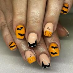 HNAPA Halloween Square Press on Nails Short Yellow Acrylic Fake Nails Pumpkin French Tips False Nails with Black Cat and Bat Designs Full Cover Glossy Glue on Nails Reusable Nails for Women 24 Pcs - Walmart.com Fox Nail Gel, Short Christmas Press On Nails, Halloween Press On Nails, Short Fake Nails, Short Press On Nails, Press On Nails Short, Nails For Women, Cat Nails