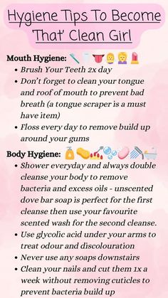 Girl Life Hacks Hygiene, How To Be A Clean Girl At School, Girly Hygiene Tips, Women Hygiene Products List, How To Clean Down There, How To Become A Clean Girl, Hygiene Essentials List, Girl Hygiene Tips, Women Hygiene Tips