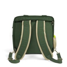 a green bag with two straps on the front and back sides, sitting against a white background