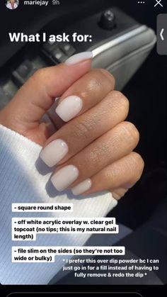 Soft White Dip Nails, White Dipping Powder Nails, Off White Overlay Nails, Simple Overlay Nails, Dip Powder Nails Milky White, Beach Nails Dip Powder, Short Sqovalnails, Dip Nails White, Acrylic Overlay Nails Short Natural