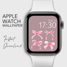 an apple watch with pink bows on it and the text, apple watch wallpaper