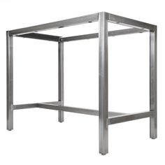 a square metal table with two legs on the top and one leg raised to the side