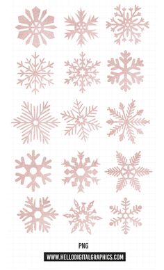 snowflakes are shown in pink and white, as well as the outlines for each