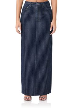 Amiri Maxi Skirt - Dark Wash – AFRM Denim Pins, Denim Maxi, Denim Maxi Skirt, Dark Wash Denim, Corset Top, Maxi Skirt, Fitness Models, Nordstrom, Skirt