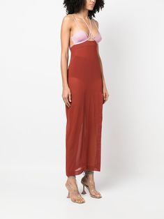 Nensi Dojaka Strappy Sheer Dress - Farfetch Nensi Dojaka Dress, Dress Purple, Sweetheart Neck, Sheer Dress, Sheer Fabrics, Purple Dress, Sweetheart Neckline, Ankle Length, Soft Pink