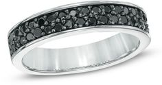 Zales 1/2 CT. T.W. Enhanced Black Diamond Double Row Band in Sterling Silver Elegant Black Bands For Anniversary, Elegant Black Anniversary Bands, Modern Black Diamond Anniversary Jewelry, Black Diamond, The Row, Sterling Silver Rings, Ring Size, Silver Rings, Wedding Rings