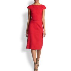 New With Tag. Fabric: 94% Wool, 4% Nylon, 2% Elastane Measurements Length: 40.25” Bust: 35.5” Waist: 30” Hip: 38” Color: Rose Red Red Sheath Sleeveless Dress For Evening, Elegant Red Sheath Sleeveless Dress, Red Fitted Sleeveless Formal Dress, Red Sleeveless Knee-length Dress For Work, Red Knee-length Sleeveless Dress For Work, Red Sleeveless Dress For Spring Workwear, Red Sleeveless Dress For Workwear In Spring, Chic Red Sleeveless Sheath Dress, Chic Red Sheath Sleeveless Dress