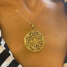 Gold Mandala Necklace made of Gold Vermeil: 18k Gold over Solid 925 Sterling Silver ☞ made to last.Click here for ☞ Ohm Rings Details:• Dimensions: Pendant Height 43mm, Width 32mm• Free Complimentary Chain• 18k Gold Vermeil SKU P-00474 14k Gold Medallion Amulet Jewelry, Spiritual 14k Gold Round Pendant Jewelry, Spiritual 14k Gold Round Pendant, 14k Gold Spiritual Round Pendant Jewelry, Spiritual Yellow Gold Brass Jewelry, Spiritual Gold Plated Tarnish Resistant Jewelry, Spiritual Style Gold-plated Tarnish Resistant Jewelry, Spiritual Gold-plated Tarnish-resistant Jewelry, Spiritual 14k Gold Jewelry Stamped 14k