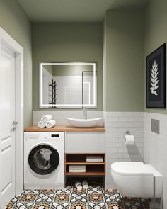 a washer and dryer in a small bathroom