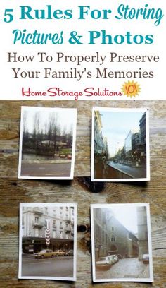 four polaroid photographs on a wooden table