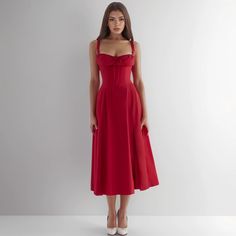 Lasaky - Statement Red Vintage Dress with Cinched Waist and Flared Hem Red Vintage Dress, Vintage Red Dress, Red S, Red Vintage, Types Of Skirts, Cinched Waist, Vintage Dress, Olivia Mark, A Line Skirt