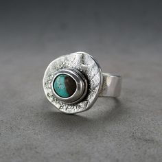 Size 5 Silver Quarter & Kingman Turquoise Sterling Silver Ring Artisan Sterling Silver Turquoise Ring For Anniversary, Hammered Turquoise Sterling Silver Jewelry, Sterling Silver Turquoise Ring For Anniversary, Turquoise Hammered Sterling Silver Jewelry, Anniversary Turquoise Ring In Sterling Silver Bezel Setting, Sterling Silver Turquoise Ring With Bezel Setting For Anniversary, Gift Turquoise Sterling Silver Ring With Patina, Rustic Silver Turquoise Ring For Gift, Rustic Silver Turquoise Ring Gift