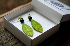 "Beautiful handmade decoupage earrings, in a shape of a leaf. The pattern is extremely sharp, so the earrings look beautiful from short distance as well as from long distance. Why my decoupage earrings are one of a kind? Every step of production is preceded by years of experience, to acquire master crafted decoupage earrings. I invented all the technical details in making my decoupage earring, trying various methods over the years. Now I can say that I am master craftsman in that area. The earri Decoupage Earrings, Nature Leaves, Earrings Nature, Green Accessories, Nature Earrings, Green Oval, Oval Earrings, Oval Earring, Earrings Green