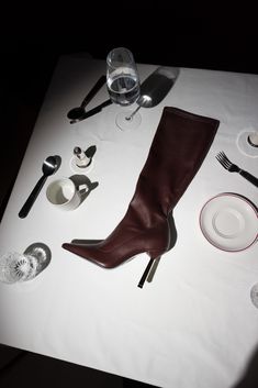 Lamara London Dover St is a chocolate sock knee boot with a pointy-toe. Our beautiful sole is underset by our feature heel with a metal top piece, signature of the brand, in metallic gold. #lamaralondon #style #glamour #shoe #heels #party #fashion #chic #aesthetic #boots Shoes Ads