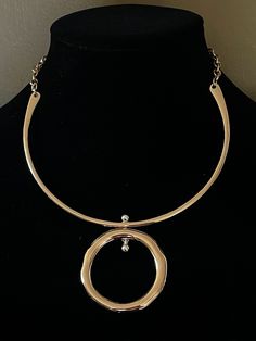 Gold Circle Pendant Necklace, Statement Jewelry, Geometric Style Necklace, Gift for Her, Choker 14" long Pendant 2" diameter Round Metal Necklaces For Parties, Elegant Open Circle Metal Jewelry, Modern Metal Necklaces For Formal Occasions, Nickel Free Metal Necklaces, Elegant Round Metal Chain Necklace, Nickel-free Circular Metal Necklace, Elegant Long Metal Choker Necklace, 16 Inch Round Metal Necklace, Modern Circular Metal Jewelry