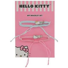 Thickness: 0.18" Size: One Size Fits Most Material: Fabric, Metal & Enamel Color: Blue, Pink, White & Yellow Metal Color: Silver Quantity: 2 Match with your bestie by wearing one of these Hello Kitty BFF Bracelets. These adorable bracelets feature a woven pale pink or blue base with a Hello Kitty charm. This charm is shaped like Hello Kitty's precious face with the word "BFF" written next to it in bold print. Slip this bracelet on to always remember your best friend! Hello Kitty Charm, Bff Bracelets, Always Remember You, Pink Or Blue, Cute Bracelets, Bold Prints, Always Remember, Hobby Lobby, Metal Color