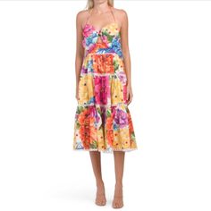 Farm Rio Chita Flower Midi Dress Floral Midi Dress Size: Xl Condition: New With Tags! Bold (Really Bold) Hibiscus Blooms Pop In Bright Colors On This Halter-Style Midi With A Bow-Shaped Bodice That Leaves A Keyhole Cutout Atop The Tiered Skirt. Ties At Neck; Hidden Side-Zip Closure Sweetheart Neck Sleeveless Open Back Lined 100% Cotton Hand Wash, Line Dry Imported Women's Clothing Farm Rio Will Plant One Tree For Every Purchase Of Its Product As A Partner Of The Global Reforestation Nonprofit On Multicolor Tropical Print Dress For Spring, Spring Tropical Print Dress, Multicolor Tropical Print Spring Dress, Spring Multicolor Tropical Print Dress, Tropical Multicolor Midi Dress With Floral Print, Sleeveless Multicolor Tropical Print Midi Dress, Tropical Floral Print Midi Dress For Brunch, Sleeveless Multicolor Midi Dress With Tropical Print, Multicolor Print Sundress For Garden Party