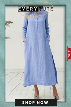 Women's Stand Collar Loose Long Sleeve Shirt Dress Beach Maxi Dress With Pockets And Long Sleeves, Casual Long Sleeve Maxi Dress With Buttons, Vacation Maxi Dress With Button Closure And Long Sleeves, Long Sleeve Maxi Dress With Pockets For Vacation, Long Sleeve Maxi Dress With Buttons For Vacation, Long Sleeve Dress With Placket For Beach, Casual Long Sleeve Maxi Dress With Button Closure, Long Sleeve Maxi Dress With Buttons For Summer, Long Sleeve Shift Maxi Dress For Daywear