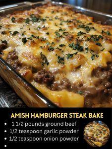 an advertisement for a hamburger steak bake with instructions on how to make the dish