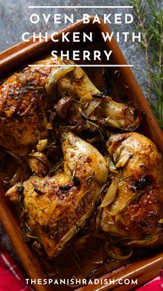 oven baked chicken with herbs in a wooden tray