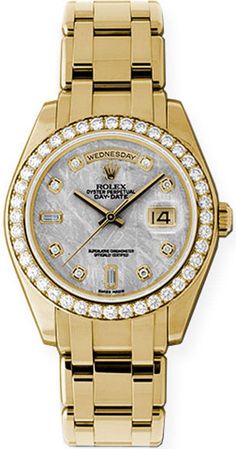 18948 ROLEX DAY-DATE SPECIAL EDITION MEN'S LUXURY WATCH Usually ships within 3 months | View In Stock Rolex Watches Store Display Model (What's This?) - Free Overnight Shipping - With Manufacturer Serial Numbers - Swiss Made - Mother of Pearl White Dial Set with Diamonds - 10 Diamonds Set on Dial - 40 Diamonds Set on Solid 18k Yellow Gold Bezel - Day and Date Features - Self-winding Automatic Chronometer Movement - 6 Year Warranty - Guaranteed Authentic - Certificate of Authenticity - Manufacturer Box & Manual - Solid 18k Yellow Gold Case & Oyster Bracelet - Scratch Resistant Sapphire Crystal - 100 Meters / 330 Feet Waterproof - 39mm = 1 1/2" Case, 6.5" Adjustable Bracelet - Deployment Buckle - Screw Down Crown & Caseback - Free Bracelet Sizing     Also Known As Model # 18948MOPDDO Oyster Bracelet, Rolex Oyster Perpetual, Free Bracelet, Rolex Day Date, Oyster Perpetual, Pearl Diamond, Gold Case, Luxury Watches For Men, Store Display