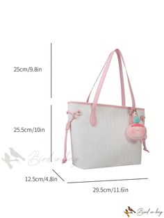 Bird in Bag - Embroidered Double-Handle Tote Bag Cute White Double Handle Satchel, Cute White Satchel With Double Handle, White School Bag With Double Handle, White School Bags With Double Handle, White Double Handle School Bags, Cute White Top Handle Bag, White Tote Shoulder Bag With Adjustable Handle, White Bag With Adjustable Handle For Daily Use, Cute Top Handle Bag For Everyday