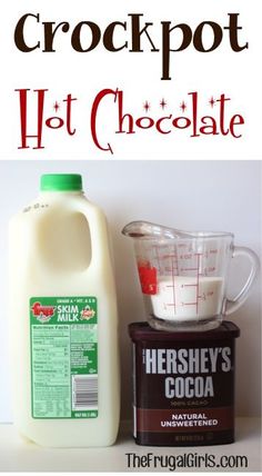 the ingredients to make crockpot hot chocolate are shown in front of each other