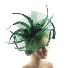 Lady Fascinators Flower Headband With Hair Clip, Pillbox Hat Cocktail Tea Party Headwear With Veil Elegant Summer Hat For Costume Party, Fitted Green Headband For Spring, Green Spring Party Hair Accessories, Green Summer Headpieces For Party, Green Top Hat For Spring Party, Green Summer Party Headpiece, Summer Party Green Costume Hats And Headpieces, Green Mini Hats For Spring Party, Spring Party Green Headband