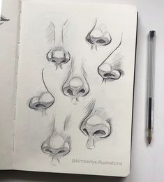 an open notebook with drawings of different nose shapes