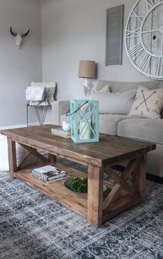 the coffee table is made out of wood