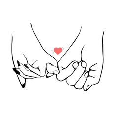 two hands holding each other with a red heart